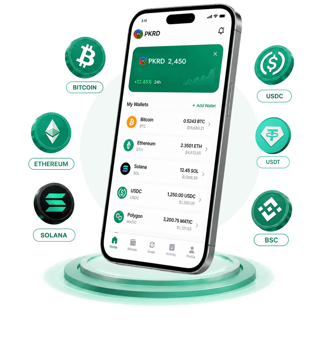 Transforming blockchain into real-world currency visualization mobile view